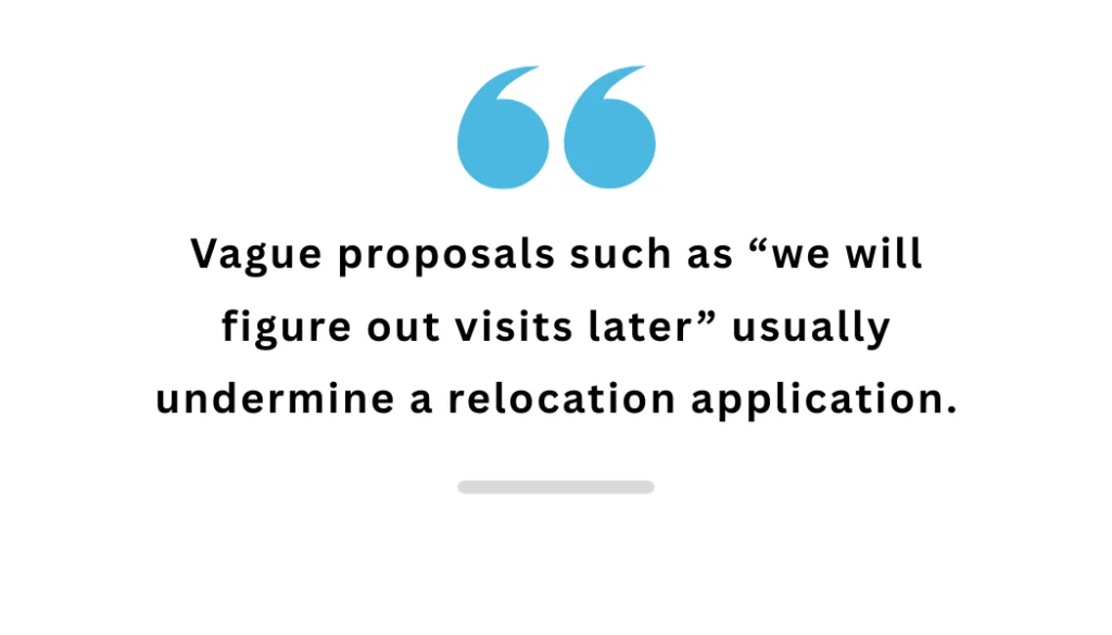 Quote highlighting that unclear plans can weaken a relocation application.